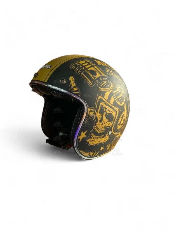 CASCO CAFÉ RACER DORADO CON NEGRO CALAVERA GRANDE TALLA S