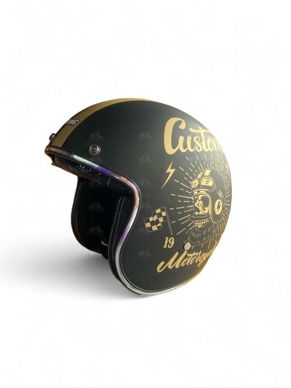 CASCO CAFÉ RACER DORADO CON NEGRO CALAVERA PEQUEÑA TALLA L